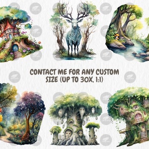 Watercolor Enchanted Forests Clipart | Fairy Garden and Tree, Magical Fantasy Woodland Illustrations | Instant Download for Commercial Use