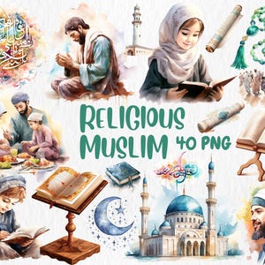 Watercolor Islamic Clipart: Mosque, Ramadan, Eid Mubarak (Digital Download)