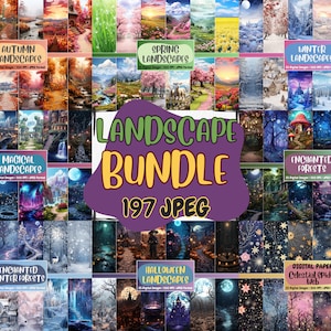 Mega Bundle de papel digital de paisagens | Halloween, florestas encantadas, inverno, outono, paisagens de primavera | Download instantâneo para uso comercial
