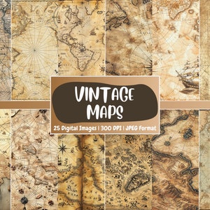 Vintage Landkarten Digitales Papier | Antike, altes Meer Hintergrund, antike Welt Kulissen, Basteln, bedruckbar, Download für Journals & Scrapbooking