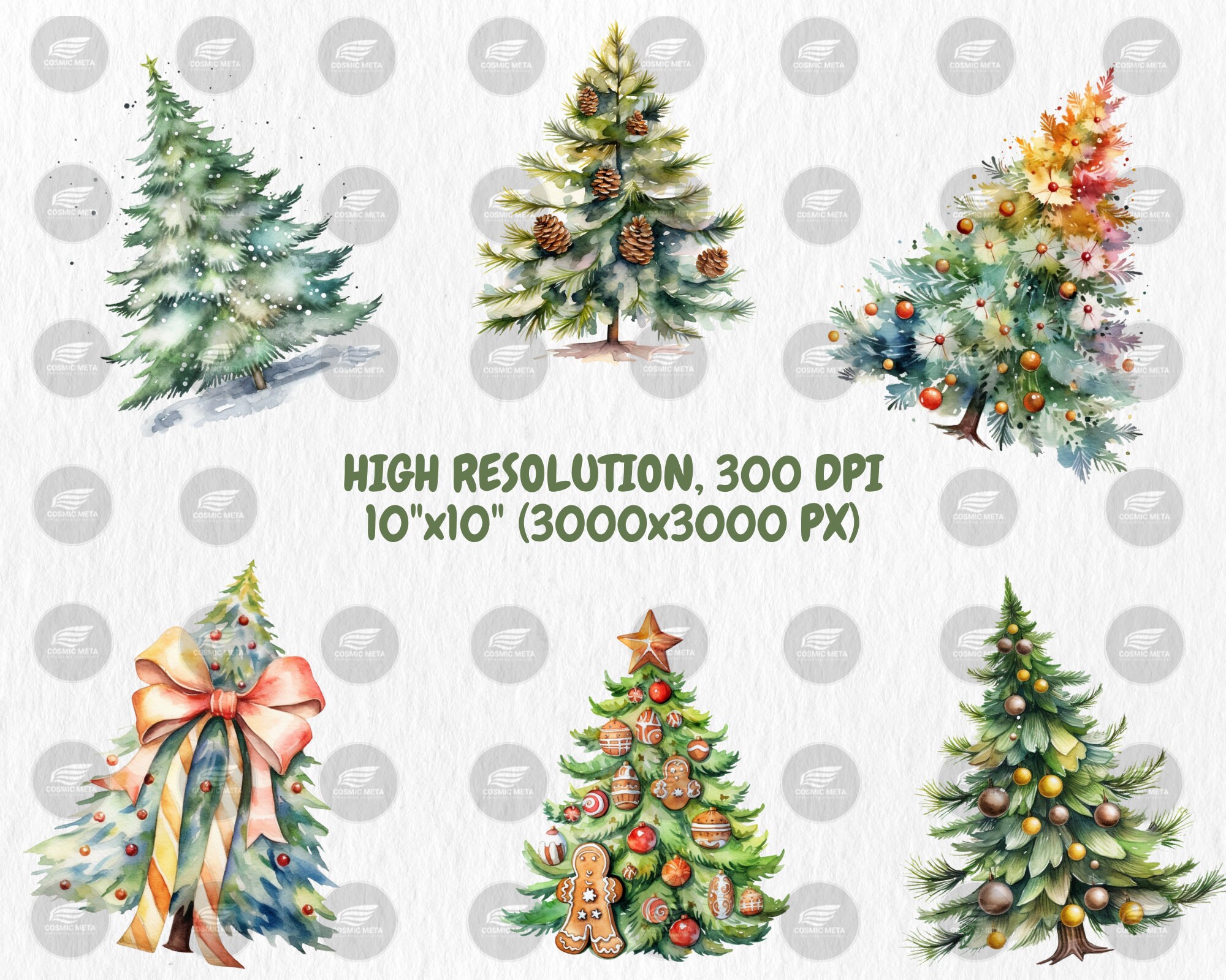 Watercolor Christmas Trees Clipart: Holiday PNG Graphics (instant ...