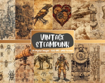 Vintage Steampunk Digital Paper: Victorian Ephemera Backdrops (Digital Download)