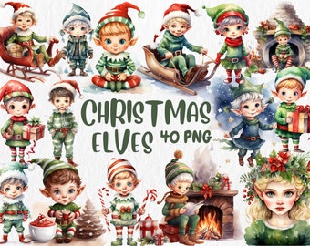 Watercolor Christmas Elves Clipart: Xmas Illustrations (Instant Download)