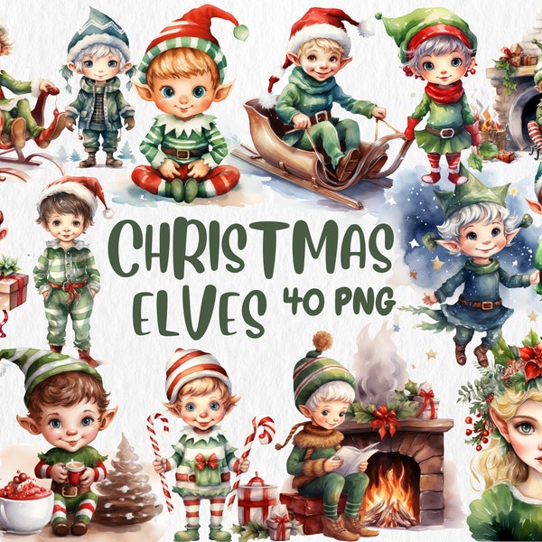 Aquarell Weihnachtselfen Clipart | Lebkuchen-Elfe, Elfe, Winterelfe, Weihnachten Illustrationen | Sofort Download, Kommerzielle Nutzung