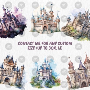 Watercolor Fantasy Castles Clipart | Fairy Tale Fortress, Stronghold, Towering Turrets Illustrations | Instant Download for Commercial Use