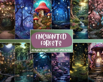 Enchanted Forest Digital Paper: Mystical Woodland, Scrapbooking (Digital Download)