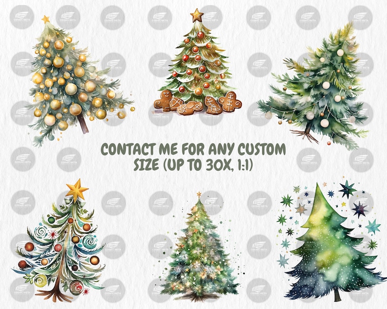 Watercolor Christmas Trees Clipart: Holiday PNG Graphics (instant ...