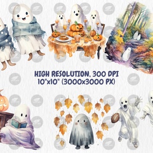 Watercolor Autumn Ghosts Clipart | Autumn Ghost Illustrations | Painted Ghost Clipart, 40 PNG Graphics, Instant Download for Commercial Use