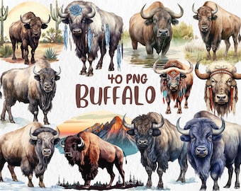 Watercolor Buffalo Clipart | Farm Animal, Cute Buffalo, Woodland Animal Illustrations, Animal Clipart | Instant Download for Commercial Use