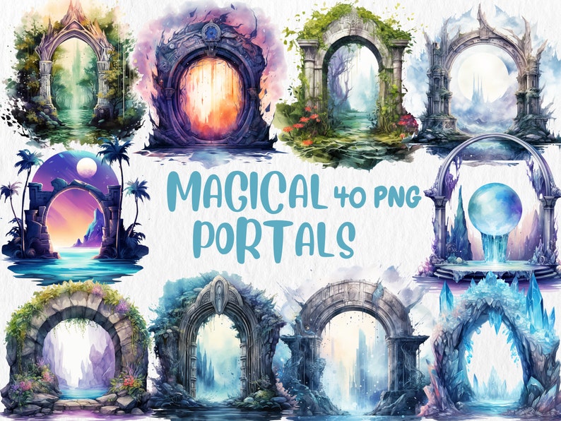Watercolor Magic Mega Clipart Bundle | Mystical Forests, Fantasy Portals, Wizards, Witches, Potion| Instant Download for Commercial Use