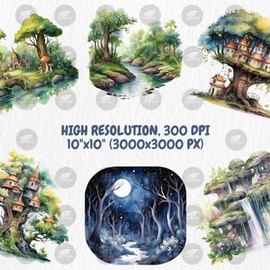 Watercolor Enchanted Forests Clipart | Fairy Garden and Tree, Magical Fantasy Woodland Illustrations | Instant Download for Commercial Use