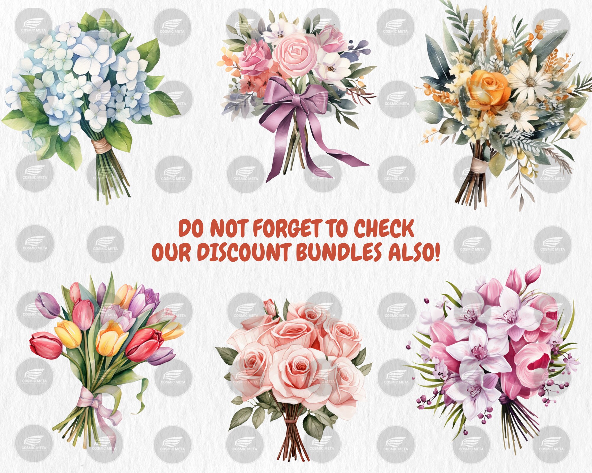 Watercolor Floral Bouquets Clipart: Spring Flowers PNG (digital ...