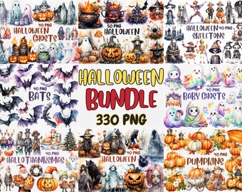 Aquarelle Halloween Mega Clipart Bundle | Joyeux Halloween effrayant, chauves-souris, squelettes, fantômes, citrouilles | Téléchargement instantané pour un usage commercial