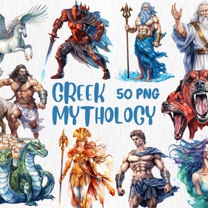 Clipart mythologie grecque à l'aquarelle | Illustrations de Zeus, Athéna, Arès, Héra, Apollon, Artémis, Hadès | Téléchargement instantané pour une utilisation commerciale