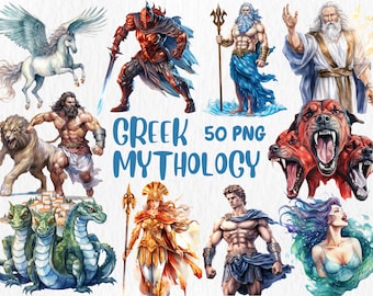 Aquarell griechische Mythologie Clipart: Götter, Göttinen, Geschöpfe (PNG Digital Download)