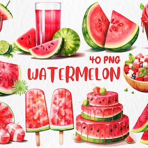 Watercolor Watermelon Clipart | Summer Fruits, Food Graphics, Watermelon Slice, Cocktail Illustrations | Instant Download for Commercial Use