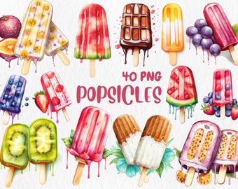 Watercolor Popsicles Clipart: Summer Treats Illustrations (Instant Download)