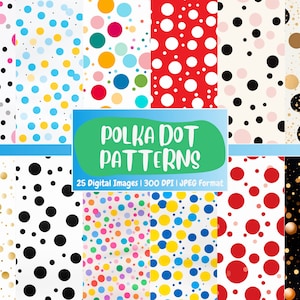 Papel digital con patrones de lunares sin costuras / Patrones digitales de puntos repetidos de colores, imprimibles / Descarga instantánea para uso comercial