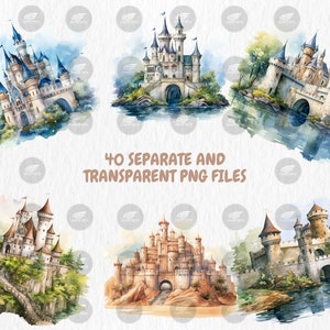 Watercolor Fantasy Castles Clipart | Fairy Tale Fortress, Stronghold, Towering Turrets Illustrations | Instant Download for Commercial Use