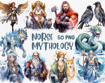 Watercolor Norse Mythology Clipart: Viking Gods Illustrations (Instant Download)