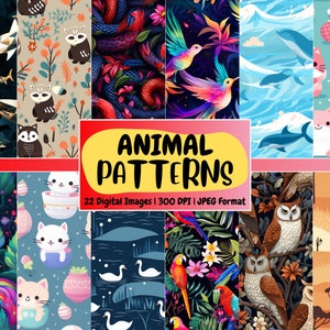 Seamless Animals Digital Paper | Animal Patterns, Scrapbook Paper, Crafting, Decor, Printable | Instant Download for Commercial Use
