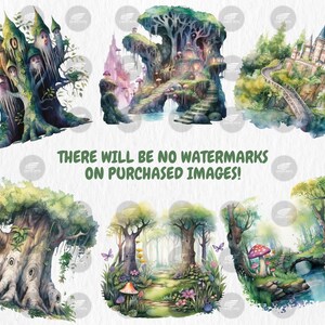 Watercolor Enchanted Forests Clipart | Fairy Garden and Tree, Magical Fantasy Woodland Illustrations | Instant Download for Commercial Use