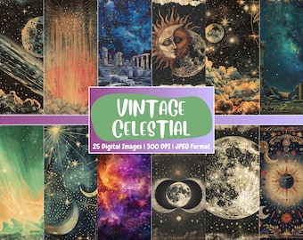 Vintage Celestial Digital Paper: Galactic Nebula, Starry Night (Instant Download)