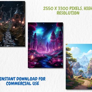 Magical Landscapes Digital Paper: Fantasy Scenery Backdrops (8.5x11 ...