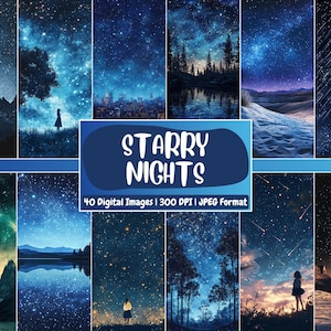Carta digitale "Notti stellate" / Sfondo con motivo cosmico, Sfondi con cielo notturno, Artigianato, Stampabile / Scaricabile per diari e scrapbooking