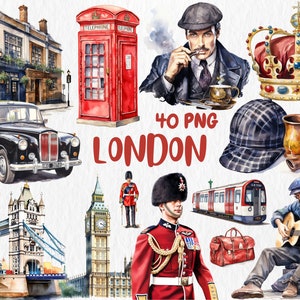 Aquarell London Clipart | Bing Ben, Buckingham Palace, London Eye, Britische Krone Illustrationen | Sofort Download für kommerzielle Nutzung