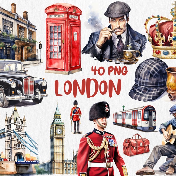 Watercolor London Clipart | Bing Ben, Buckingham Palace, London Eye, British Crown Illustrations | Instant Download for Commercial Use