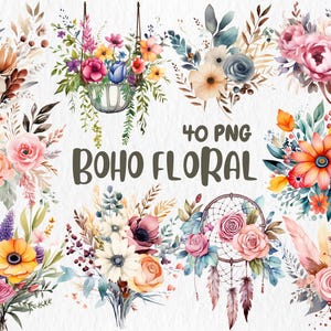 Watercolor Boho Floral Clipart: Rustic Wildflower Illustrations (Instant Download)