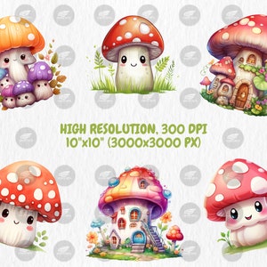 Watercolor Kawaii Mushroom Clipart | 40 PNG Illustrations (commercial ...