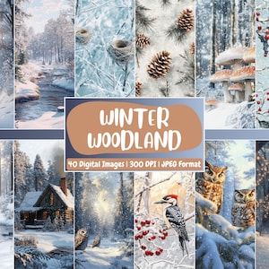 Winter Woodland Digital Paper | Winter Background, Nature-Inspire Backdrops, Crafting, Printable | Download for Journals & Scrapbooking
