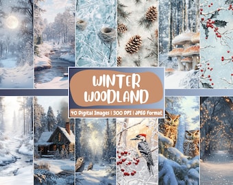 Winter Woodland Digital Paper | Winter Background, Nature-Inspire Backdrops, Crafting, Printable | Download for Journals & Scrapbooking
