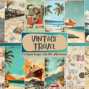 Vintage Travel Digital Paper | Retro Background, Nostalgic Adventure Backdrops, Crafting, Printable | Download for Journals & Scrapbooking