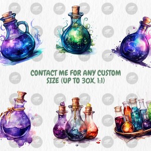 Watercolor Magic Potions Clipart | Painted Colorful Magic Potion Illustrations | 40 PNG Graphics | Instant Download for Commercial Use