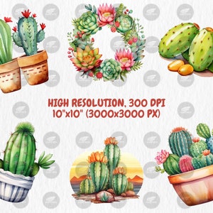 Watercolor Cactuses Clipart | Cacti, Succulent, Wild West, Mexican Floral, Desert Cactus Illustrations | Instant Download for Commercial Use