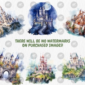 Watercolor Fantasy Castles Clipart | Fairy Tale Fortress, Stronghold, Towering Turrets Illustrations | Instant Download for Commercial Use