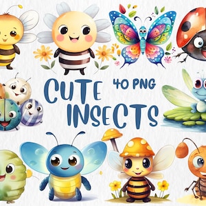 Aquarell süße Insekten Clipart | Entzückende Schmetterling, Ameise, Marienkäfer, Glühwürmchen, Honigbiene Illustrationen | Sofort Download für kommerzielle Nutzung