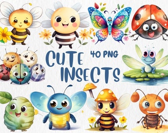 Clipart aquarel insecten | Illustraties insecten, vlinder, bij (commercieel gebruik, png
