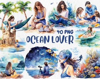 Watercolor Ocean Clipart: Beach & Nautical Illustrations (Instant Download)