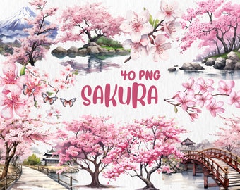Watercolor Sakura Clipart: Cherry Blossom Illustrations (Instant Download)