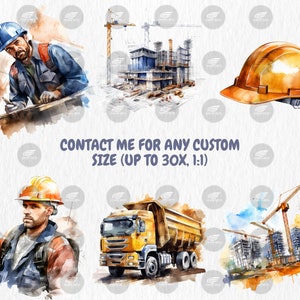 Watercolor Construction Clipart | Worker, Hard Hat, Dump Truck, Cement Mixer, Bulldozer Illustrations | Instant Download for Commercial Use