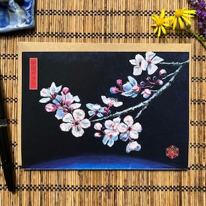 Cartes de voeux japonaises en fleurs de cerisier - style vintage - Impression d'art originale