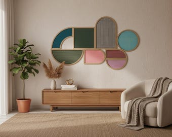 Large Wood Framed Fiber Art – Colorful Handwoven Wall Hanging with Modern Boho Design, Textured Woven Tapestry Decor for Living Room