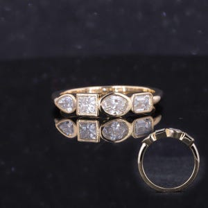 Four Stone Moissanite Diamond Wedding Band: Bezel Set Anniversary Ring