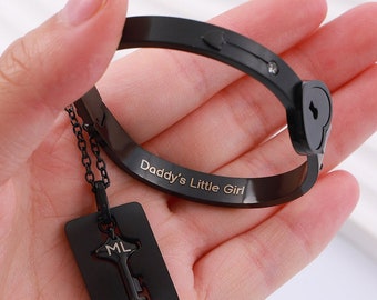 Daddy&#39;s Little Girl Permanent locking bracelet with key lock pendant. Dom sub jewelry hidden message bracelet gift for her, Dom sub gifts.
