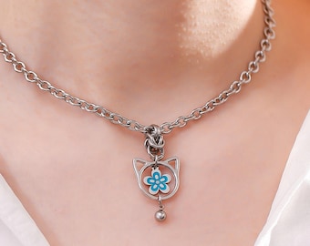 Collier de jour verrouillable - Ras de cou oreilles de chaton avec joint torique, bijoux de soumission discrets, cadeau permanent 24h/24 et 7j/7 avec options de verrouillage