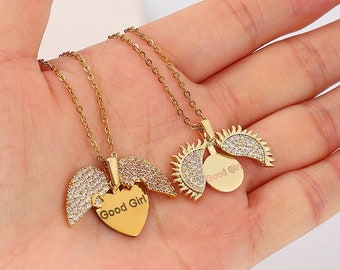 Good Girl - Collar Dainty Heart o Sun, joyería Dom sub con mensaje oculto para mujeres